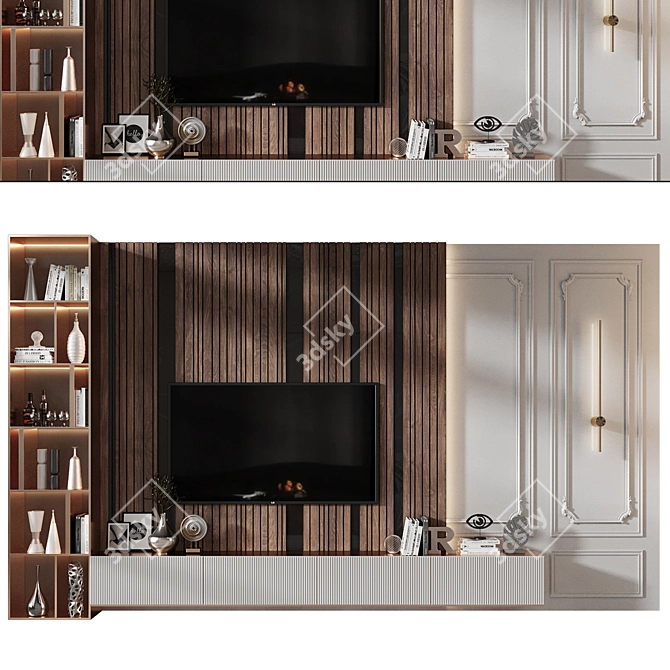  Modern Plywood TV Shelf Design 3D model image 3