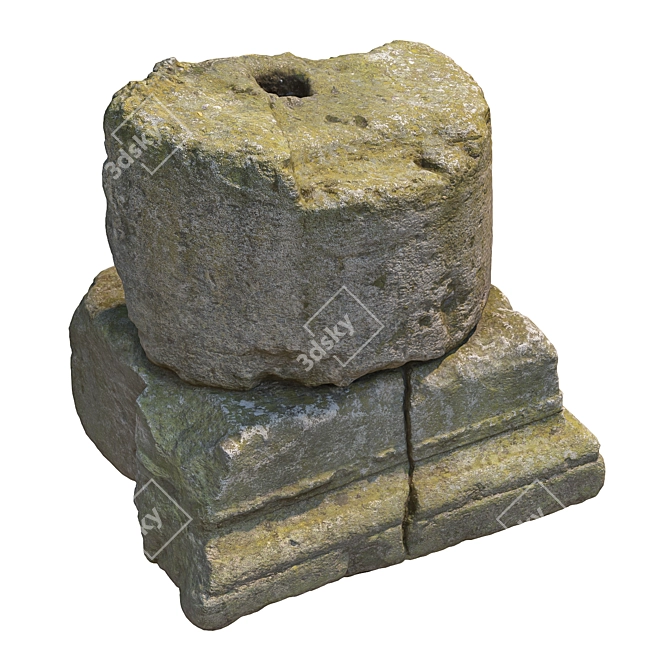 Ancient Mossy Stone Column 3D model image 1