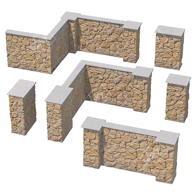 Wild Stone Fence Kit: Modular High-Polygon Model 3D model image 1