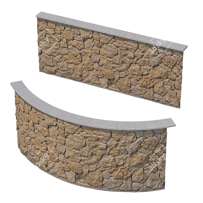 Wild Stone Fence Kit: Modular High-Polygon Model 3D model image 2