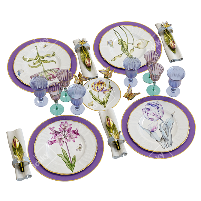 Anna Weatherley Hand-Painted Porcelain Dinnerware 3D model image 1