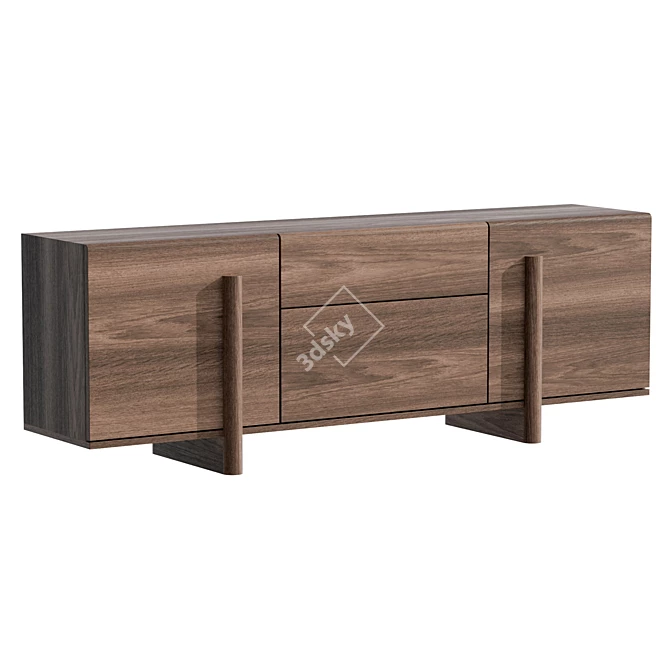  Brutalist Walnut Sideboard with Drawers 3D model image 1