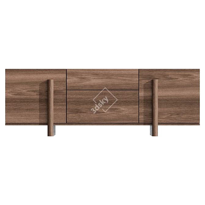  Brutalist Walnut Sideboard with Drawers 3D model image 2