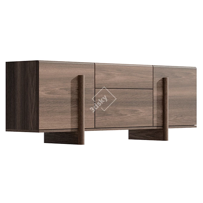  Brutalist Walnut Sideboard with Drawers 3D model image 4