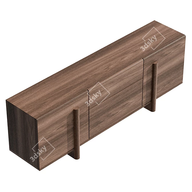  Brutalist Walnut Sideboard with Drawers 3D model image 5