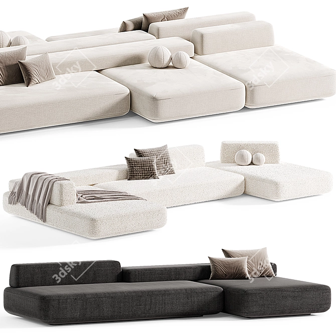 Sleek Modern Flat Modular Sofa 3D model image 3