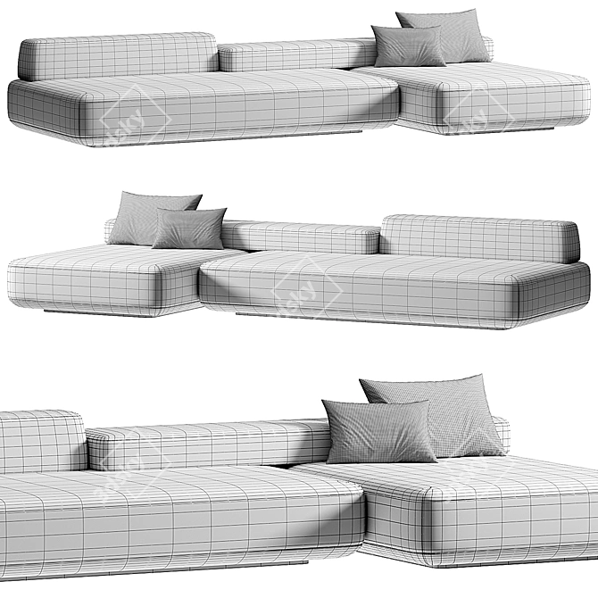 Sleek Modern Flat Modular Sofa 3D model image 6