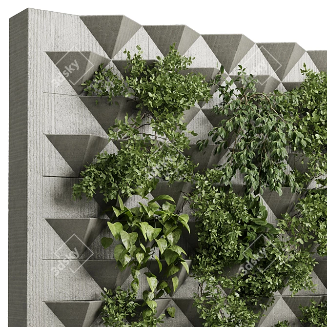 Concrete Green Wall Garden Set 3D model image 2