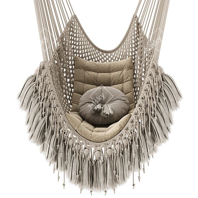 Boho Macrame Hammock Bed 3D model image 2