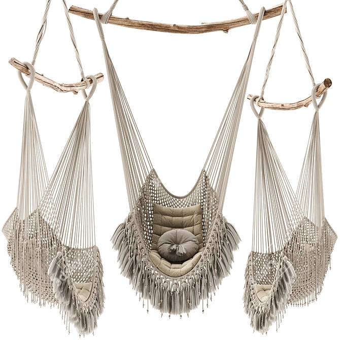 Boho Macrame Hammock Bed 3D model image 3