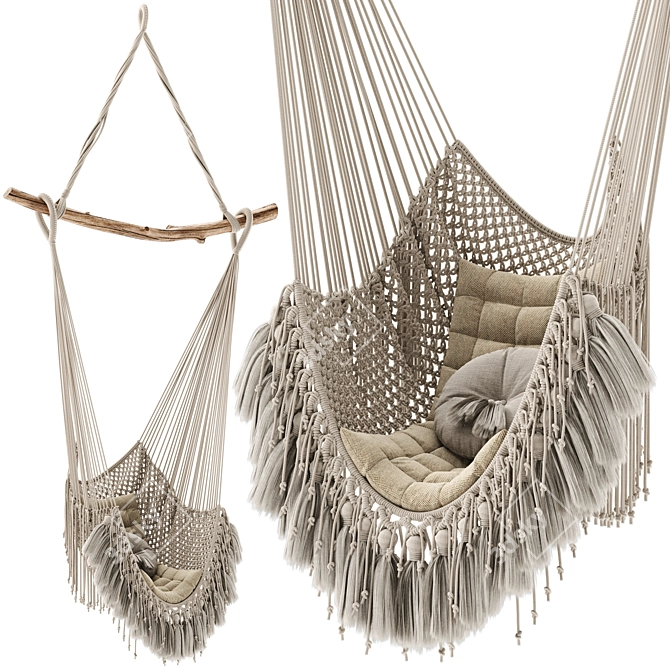 Boho Macrame Hammock Bed 3D model image 4