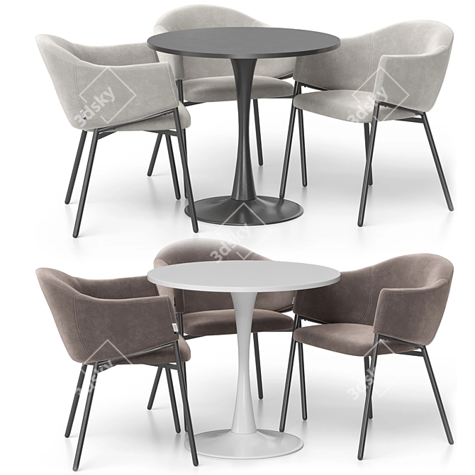 Eliza Velvet Beige Chair & Tulip White Table 3D model image 2