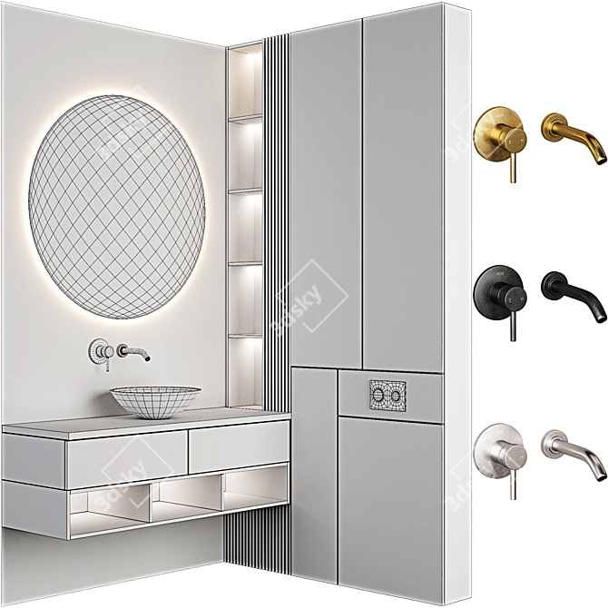 Modern Bathroom Furniture Set in 3 Colors 3D model image 6