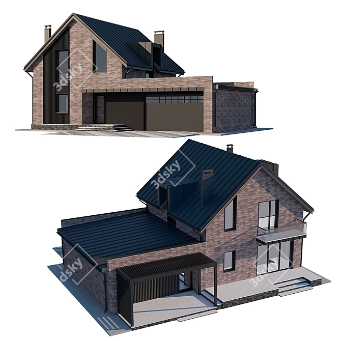 Two-Story Cottage with Garage 3D model image 1