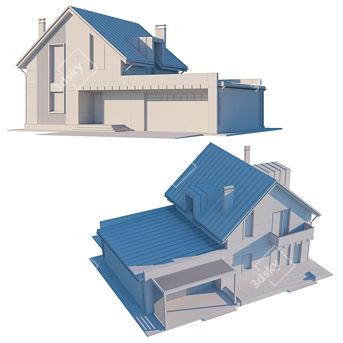 Two-Story Cottage with Garage 3D model image 4