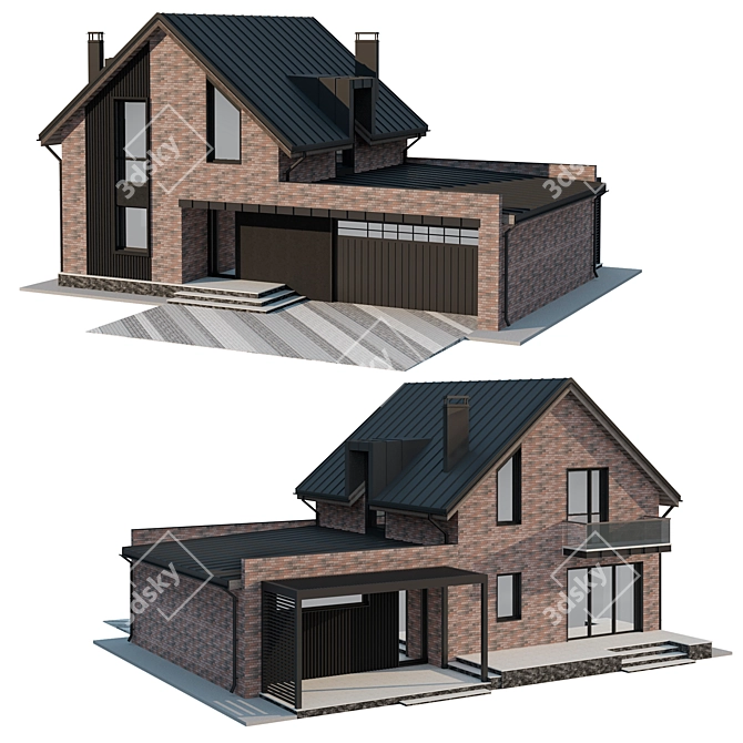 Two-Story Cottage with Garage 3D model image 5