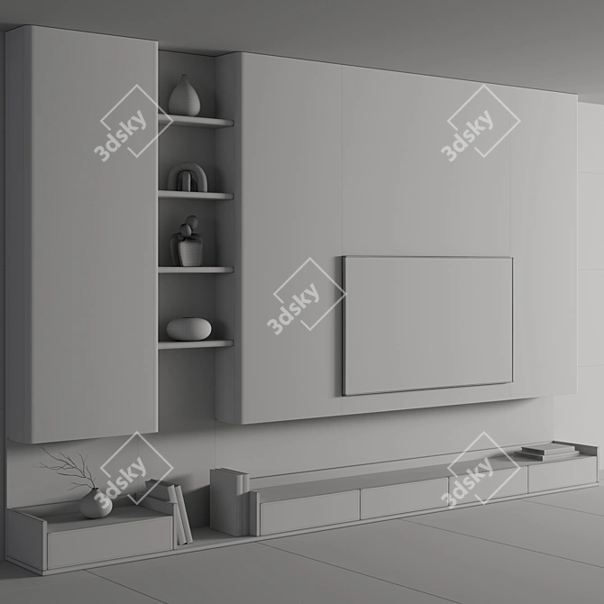 Modern TV Wall Shelf Set 3D model image 6