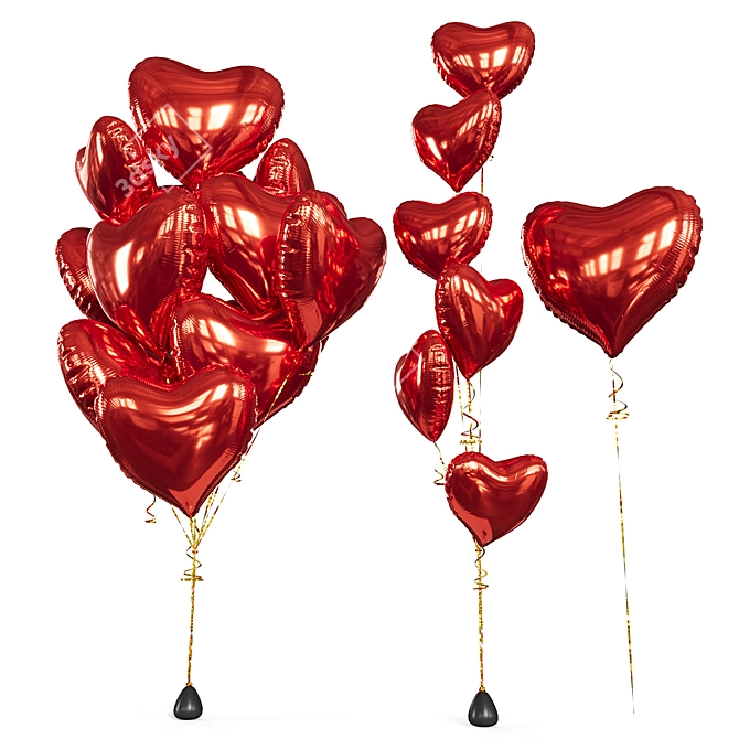 Heart-Shaped Foil Balloons, 3D Model 3D model image 4