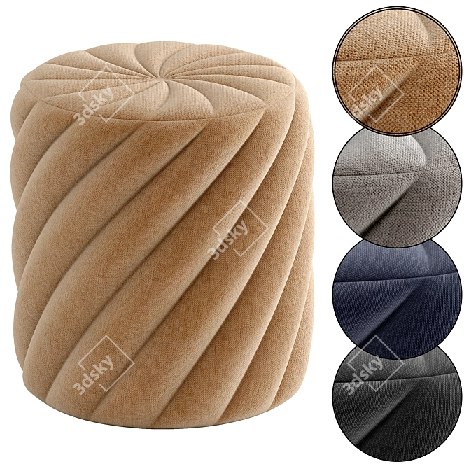 Contemporary Two-Tone Fabric Pouf 3D model image 1