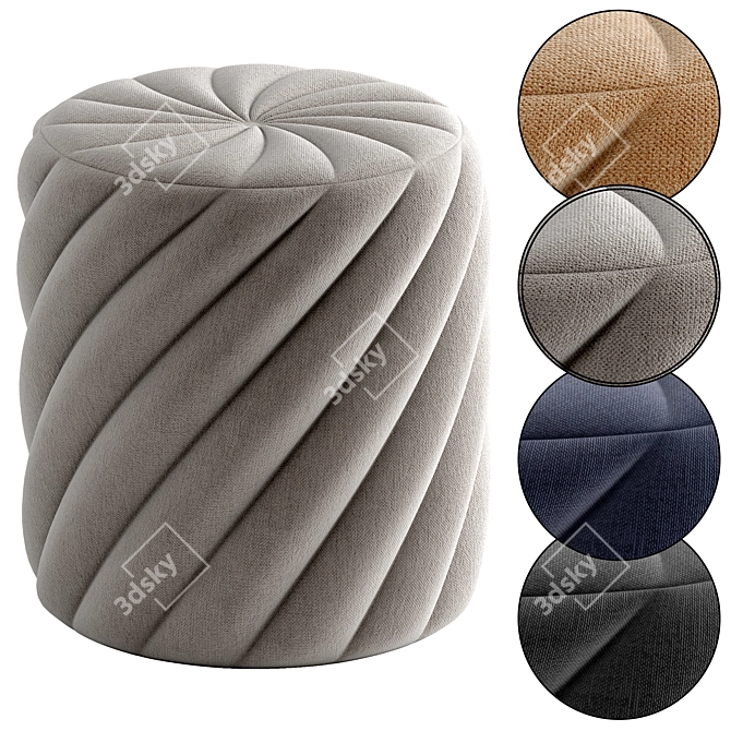 Contemporary Two-Tone Fabric Pouf 3D model image 2