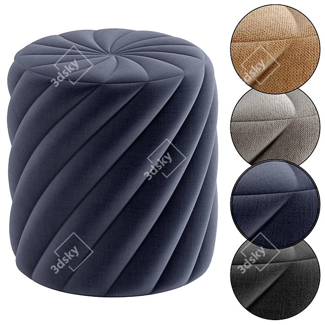 Contemporary Two-Tone Fabric Pouf 3D model image 3