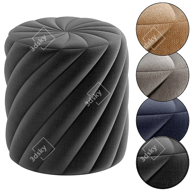 Contemporary Two-Tone Fabric Pouf 3D model image 4