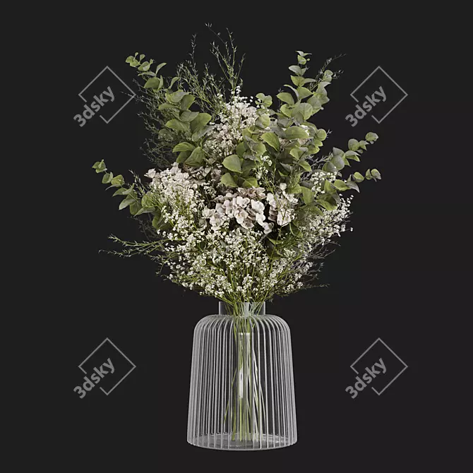 Winter Eucalyptus Rose Bouquet 3D model image 2