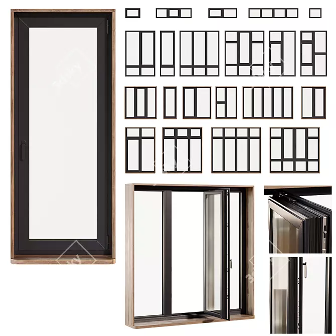 Aluminum Window Collection, Customizable Profiles 3D model image 1