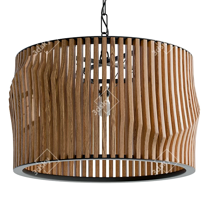 Handcrafted Wood Pendant Light 3D model image 6