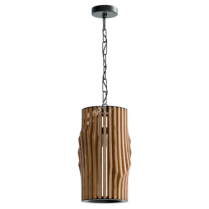 Modern Wood Cylinder Pendant Light 3D model image 1