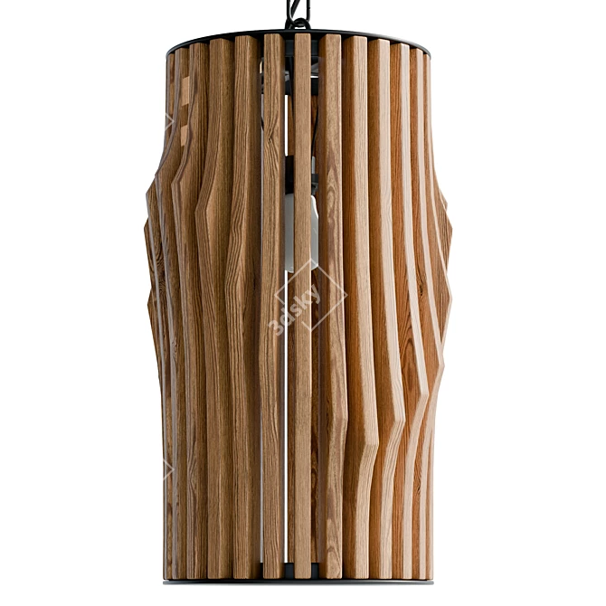 Modern Wood Cylinder Pendant Light 3D model image 2