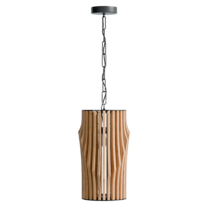 Modern Wood Cylinder Pendant Light 3D model image 3