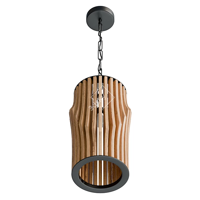 Modern Wood Cylinder Pendant Light 3D model image 4