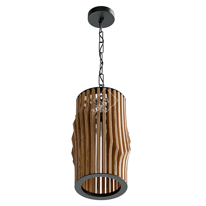 Modern Wood Cylinder Pendant Light 3D model image 5