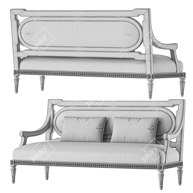 Plush Satin 2-Seater Sofa 3D model image 2