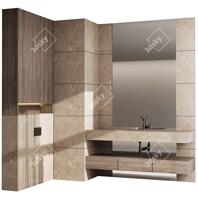 Mina Set 103 Stone-Wood Vanity 3D model image 3