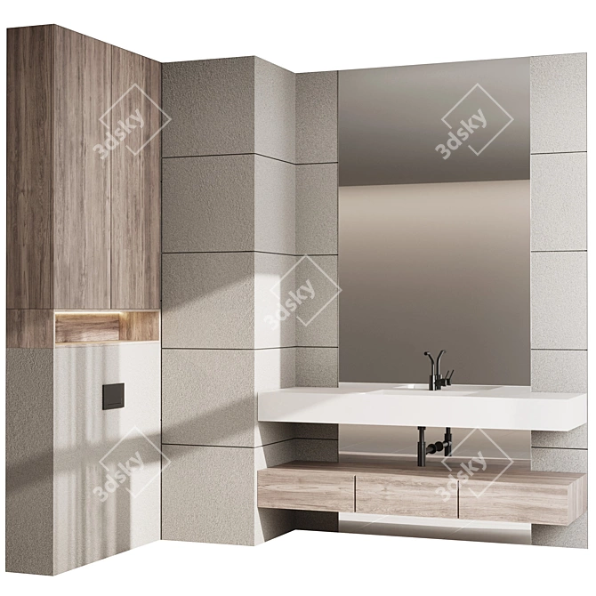 Mina Set 103 Stone-Wood Vanity 3D model image 5