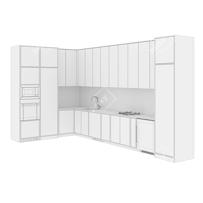 Modern Modular Kitchen Set With High-Quality 3D Models 3D model image 7