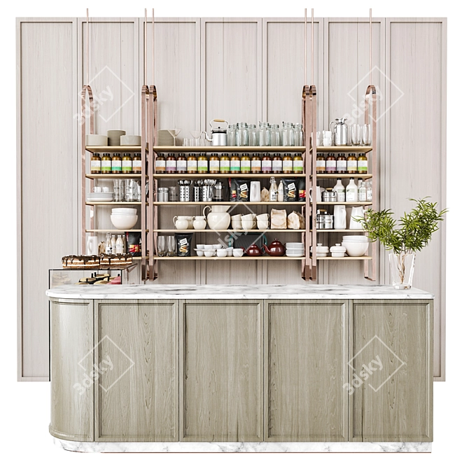 Bar Counter with Dessert Showcase 3D model image 1