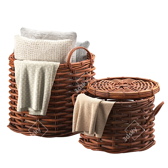 Rattan Baskets Set with Pillows 3D model image 1