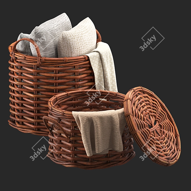 Rattan Baskets Set with Pillows 3D model image 2