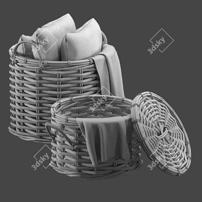 Rattan Baskets Set with Pillows 3D model image 4