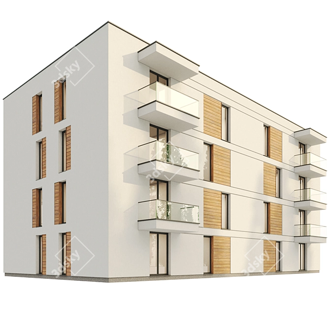 Modern White Stucco Residential Building 3D model image 1