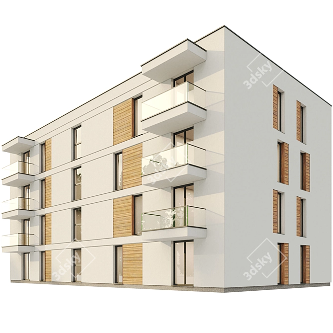 Modern White Stucco Residential Building 3D model image 2