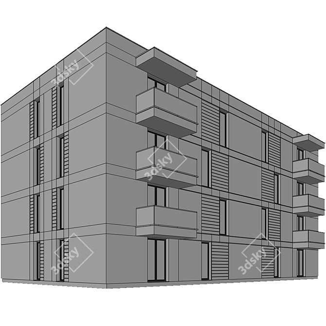 Modern White Stucco Residential Building 3D model image 3