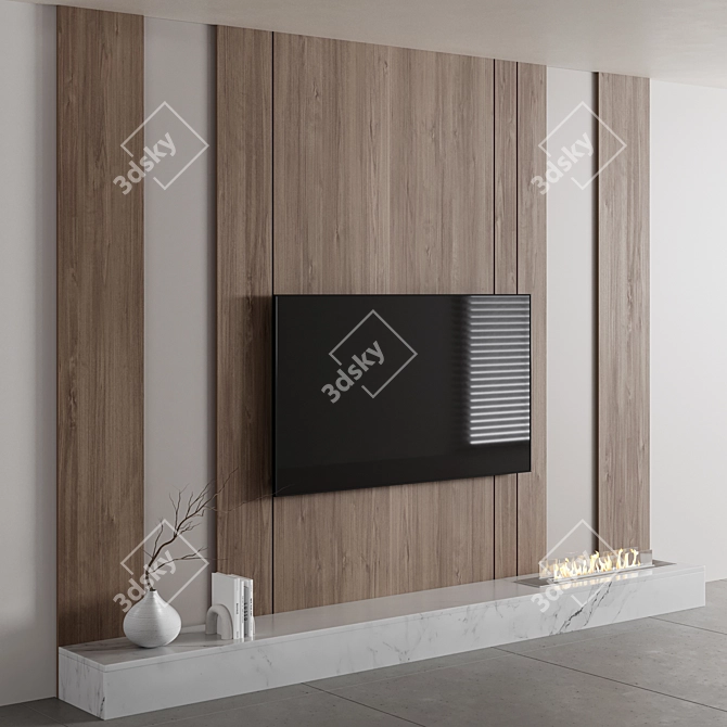 Minimalist TV Wall with Fireplace 3D model image 2