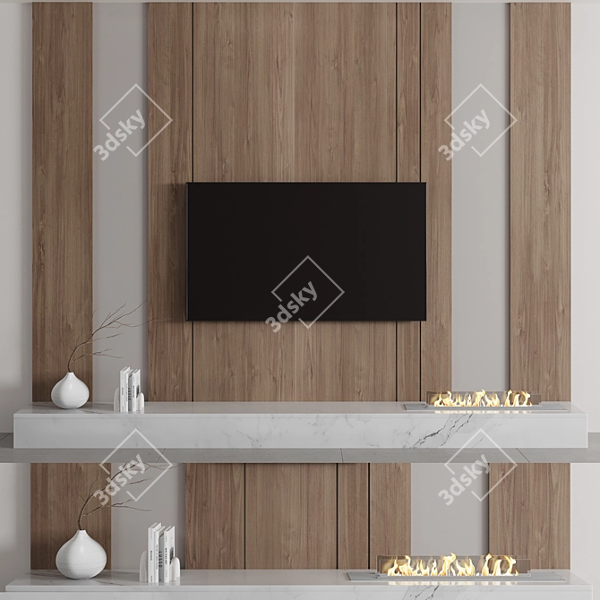 Minimalist TV Wall with Fireplace 3D model image 3