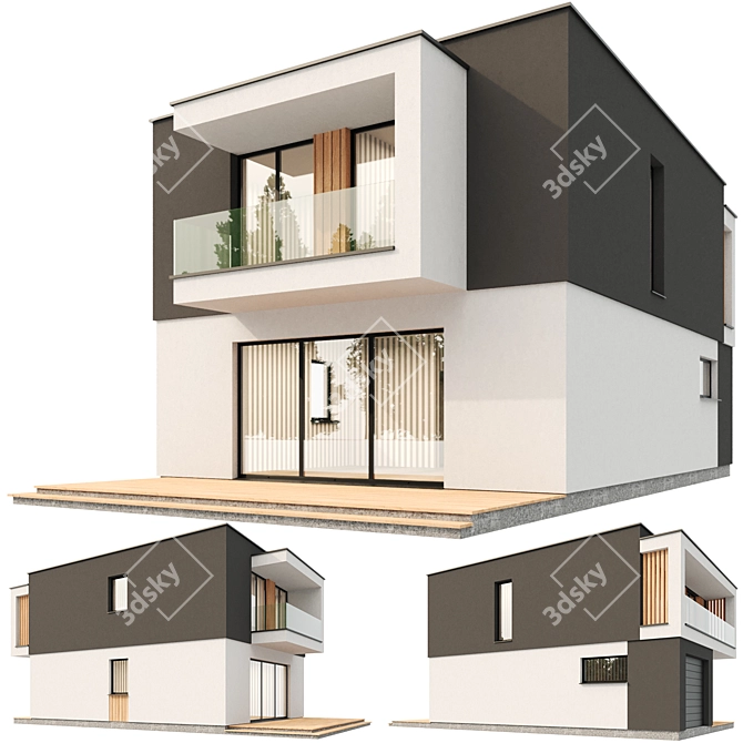 Modern Brick-Stucco House with RAL 7024 Metal 3D model image 2