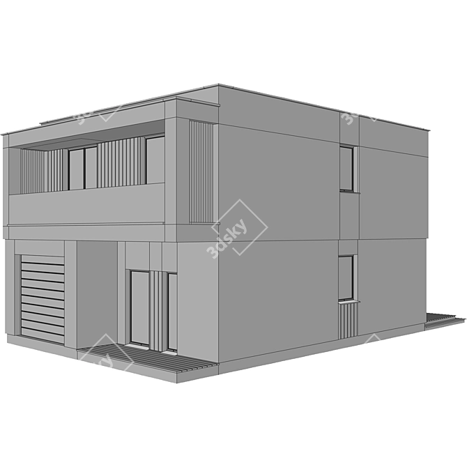 Modern Brick-Stucco House with RAL 7024 Metal 3D model image 3