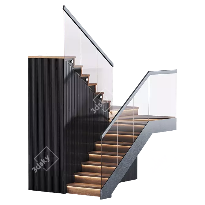 Modern Stair 3D Model Kit 3D model image 2